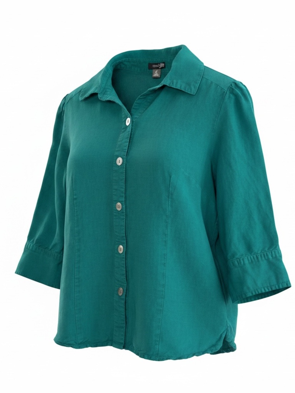 East 5th Green Cropped Button-Front Women's Shirt - Size Mediun